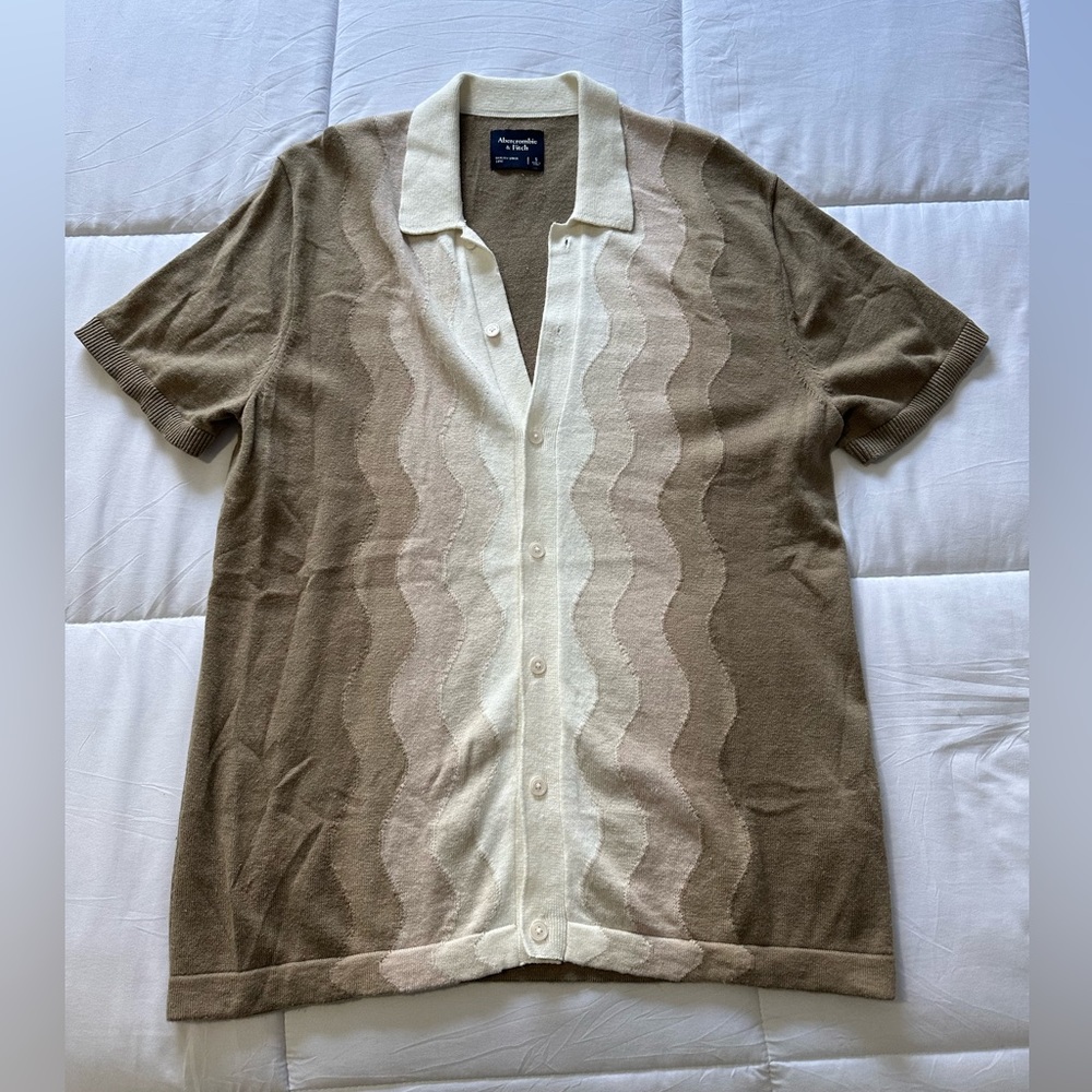 Abercrombie & Fitch Wave Pattern Sweater Polo Cream Pattern size Small S